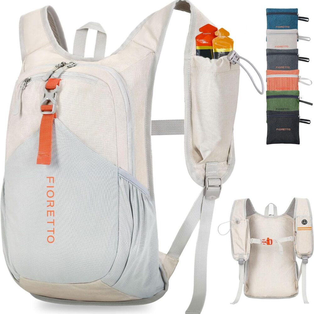 FIORETTO 15L Hiking Backpack for Men Women Lightweight Foldable Small Daypack for Travel Camping Outdoor, Beige