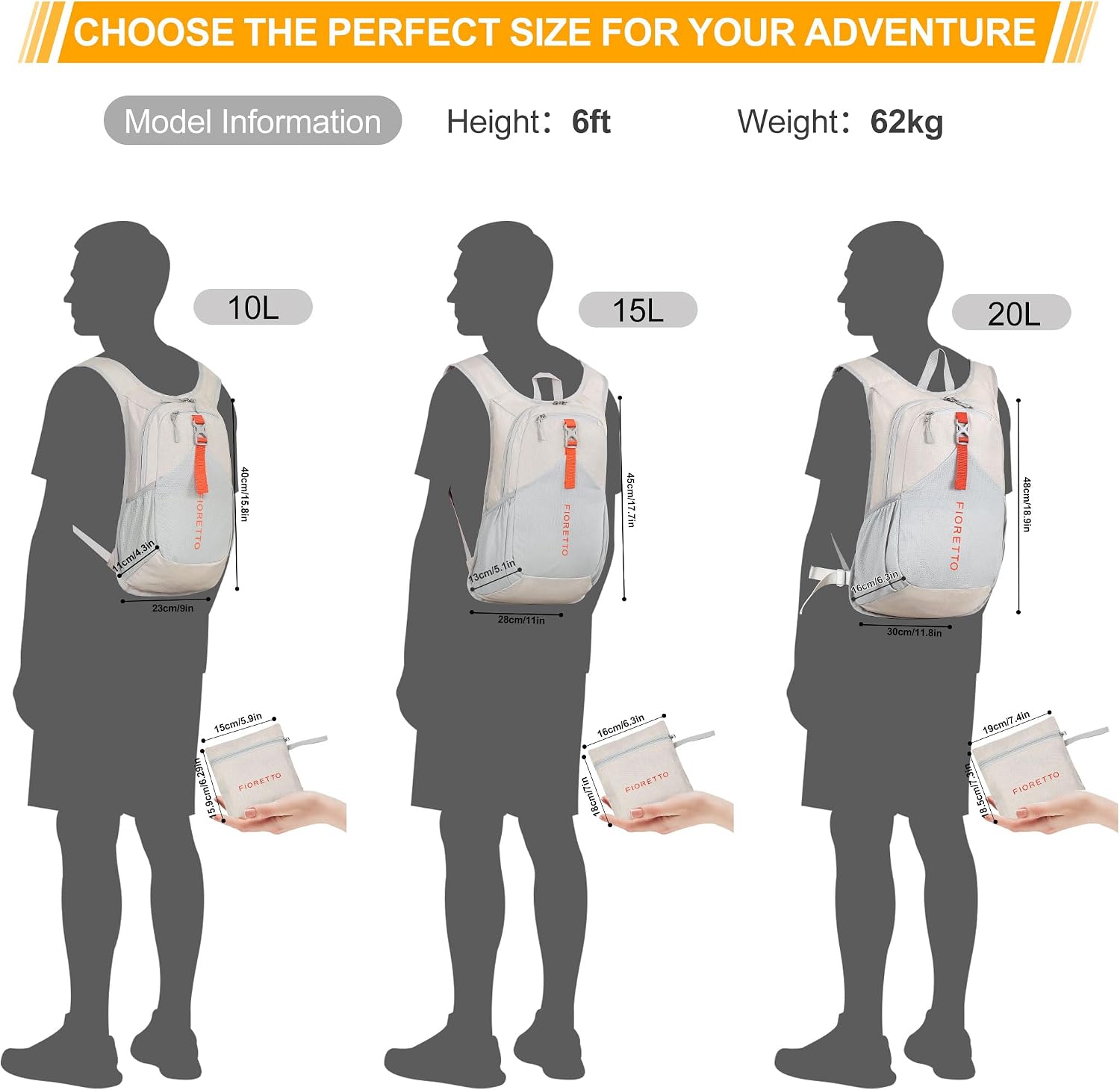 FIORETTO 15L Hiking Backpack for Men Women Lightweight Foldable Small Daypack for Travel Camping Outdoor, Beige - Image 7