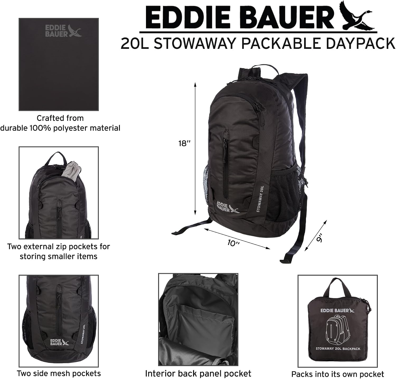 Eddie Bauer Stowaway Packable Backpack - Port, 20L - Image 2