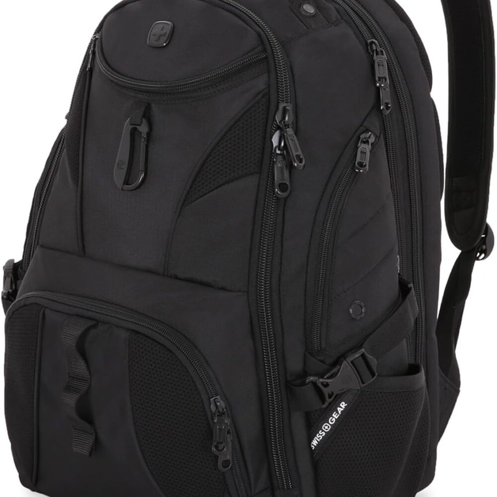 SwissGear 1900 ScanSmart Laptop Backpack, Fits Most 17-Inch Laptops, TSA-Friendly Lay-Flat Design, RFID Protection, and Tablet Pocket, Black/Black, 31L, 18.5-Inch