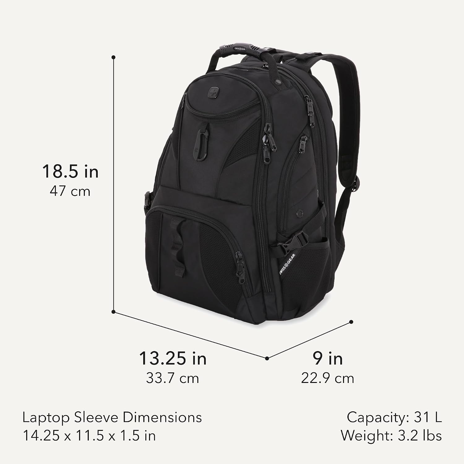 SwissGear 1900 ScanSmart Laptop Backpack, Fits Most 17-Inch Laptops, TSA-Friendly Lay-Flat Design, RFID Protection, and Tablet Pocket, Black/Black, 31L, 18.5-Inch - Image 2