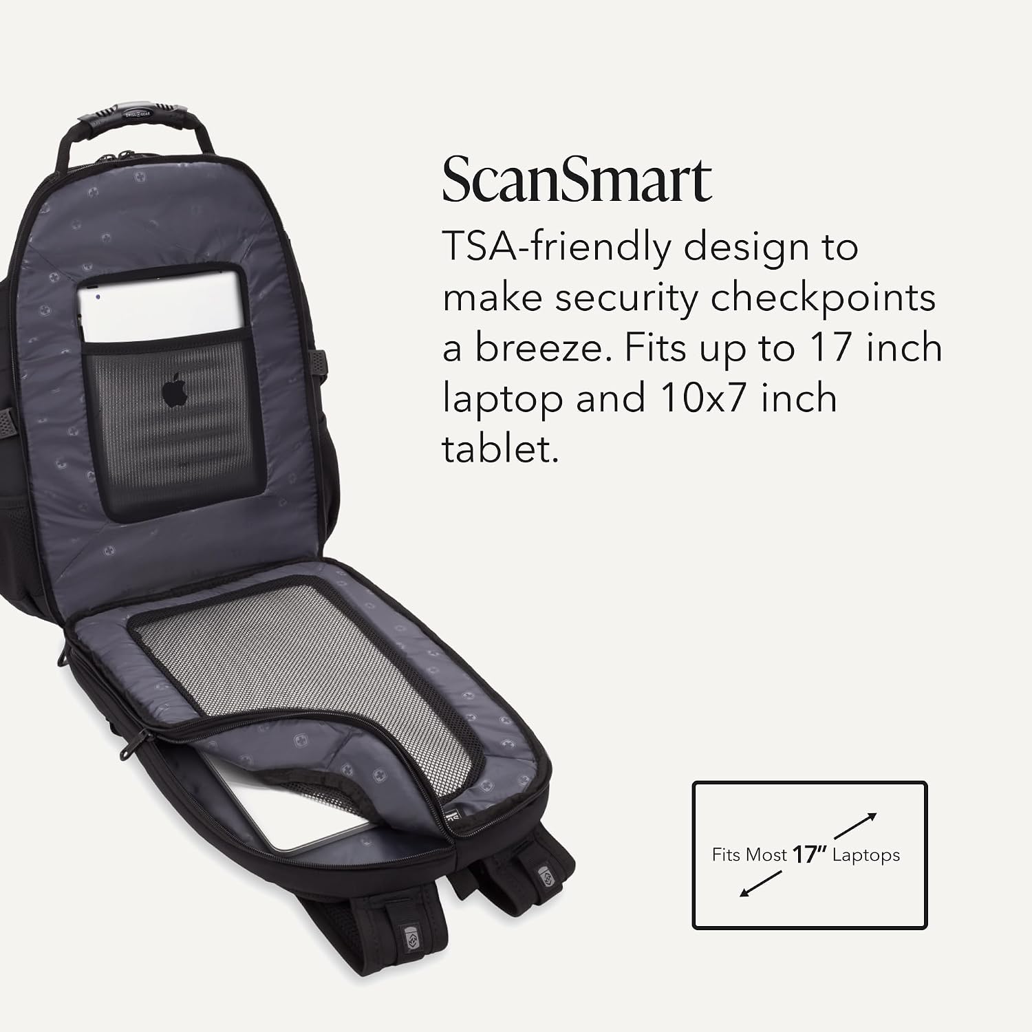 SwissGear 1900 ScanSmart Laptop Backpack, Fits Most 17-Inch Laptops, TSA-Friendly Lay-Flat Design, RFID Protection, and Tablet Pocket, Black/Black, 31L, 18.5-Inch - Image 3